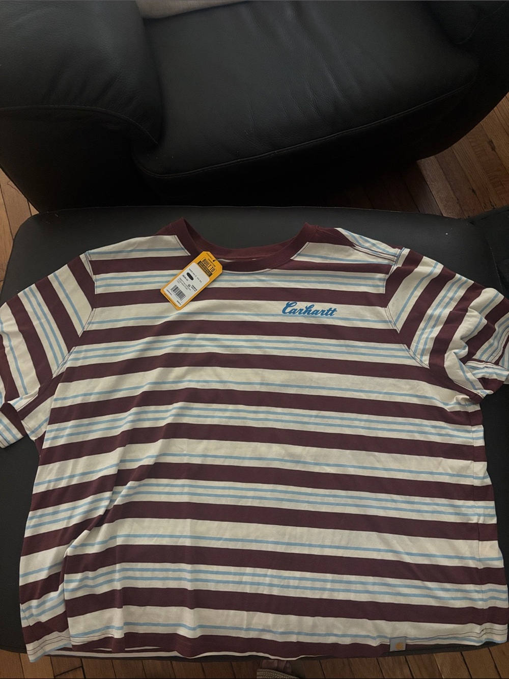 Carhartt Striped Short-Sleeve Tee in Burgundy, Cream and Light Blue - Picture 2 of 2